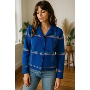 Vintage Zado of California Wool Cardigan Jacket – Blue Neon Plaid